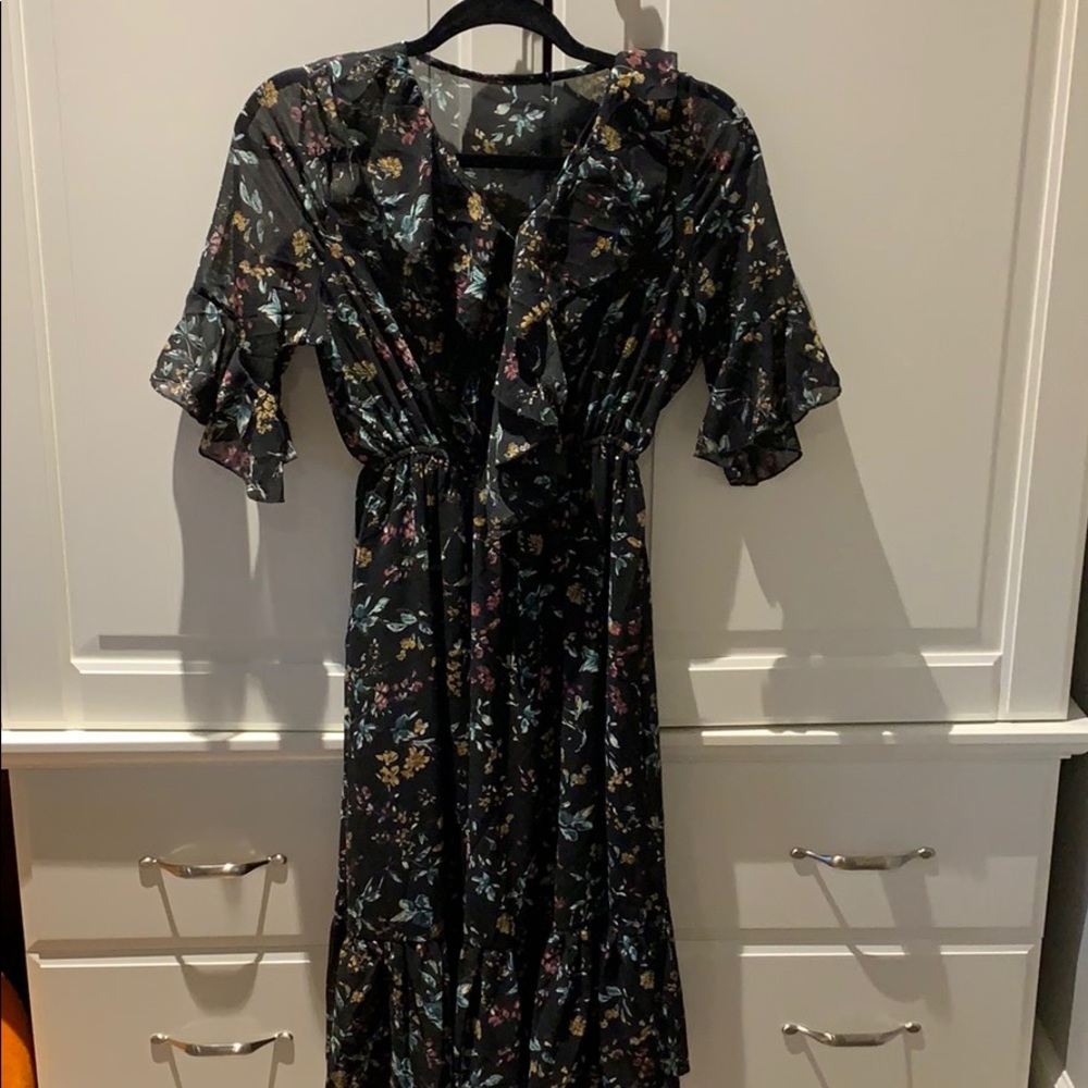 Black ruffled floral dress